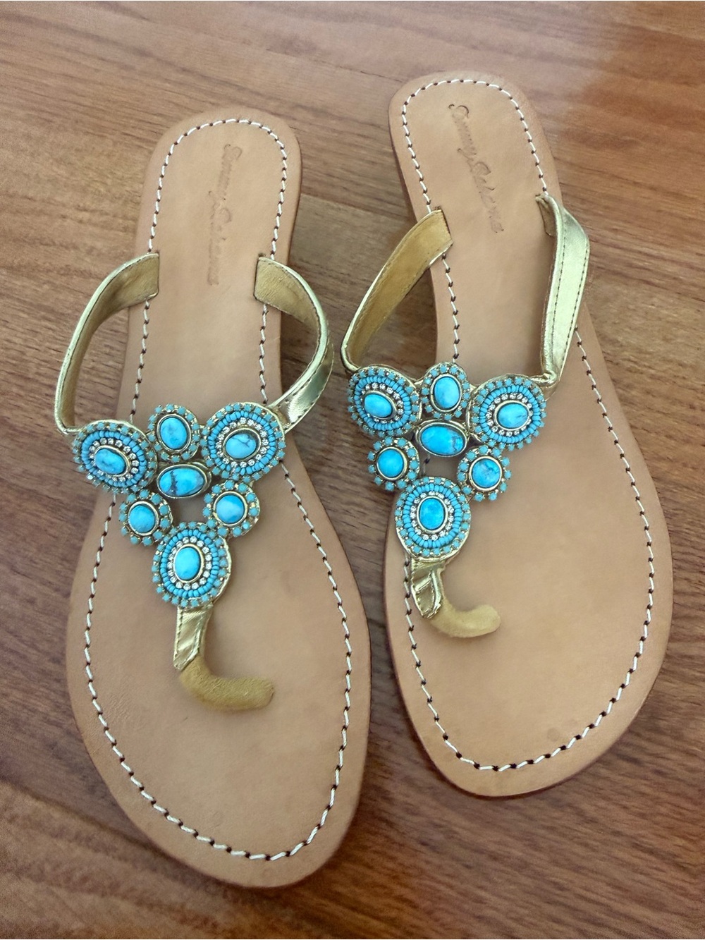 Tommy Bahama Gold Sandals with Turquoise Beaded Accents